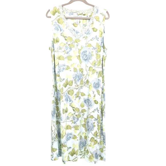 Norton Studio Dresses & Skirts - Vintage Norton Studio Dress Womens XL Linen Blend Blue Floral Shift Cottagecore